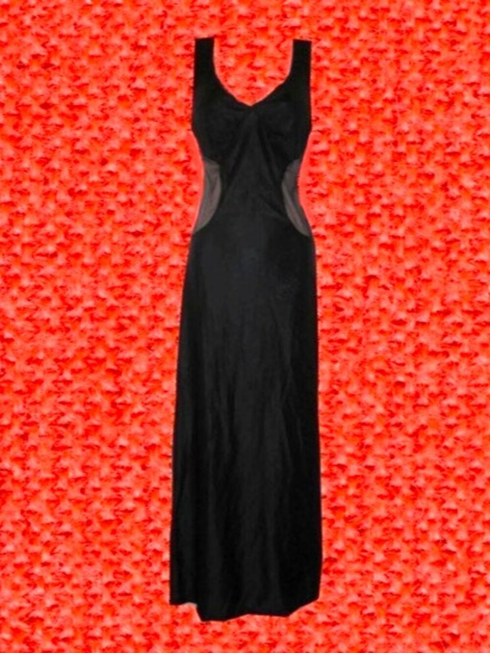 vintage sheer mod black cut out maxi slip lingerie gown size small xs